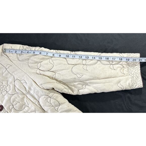 Peony Brand 100% Noil Silk Quilted Jacket XL Beige Floral Embroidered China - Picture 6 of 9